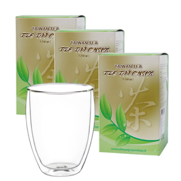 Tze Tji Chun 3 x 250 gram + Theebeker Kraanvogels Wit