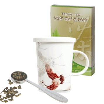 Cadeau-idee 2: Theebeker Kraanvogels Wit + 50 gram thee + Maatlepel