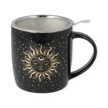 Theemok set Zon en Maan zwart met filter en deksel