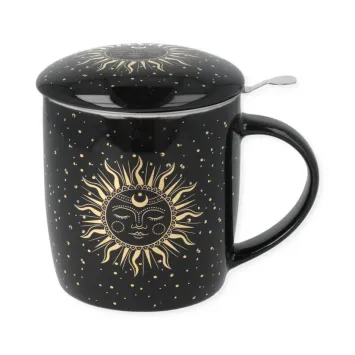 Theemok set Zon en Maan zwart met filter en deksel