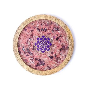 Onderzetter hout Lotus, rozenkwarts & amethist art nr 6291
