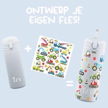 IZY Kids Bottle Blue Machine, 350ml ontwerp je eigen fles. art nr 9001