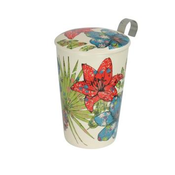 NIEUW! Eigenart TeaEve Dubbelwandige theebeker Rustic Flowers. art nr 0060