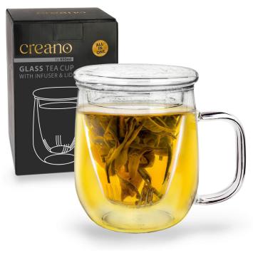 Creano theeglas 450 ml  met zeef en glazen deksel.