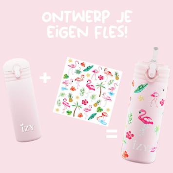 IZY Kids Bottle Pink Flamingo 350ml, ontwerp je eigen fles. art nr 9005
