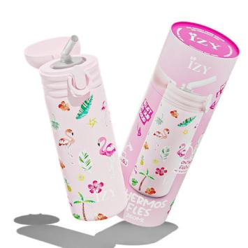IZY Kids Bottle Pink Flamingo 350ml, ontwerp je eigen fles. art nr 9005