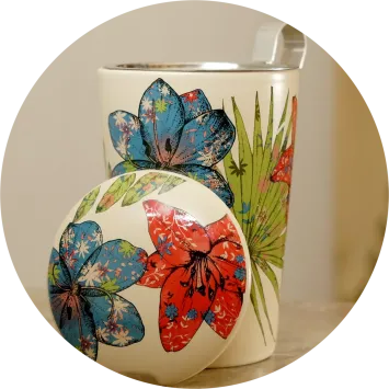 NIEUW! Eigenart TeaEve Dubbelwandige theebeker Rustic Flowers. art nr 0060